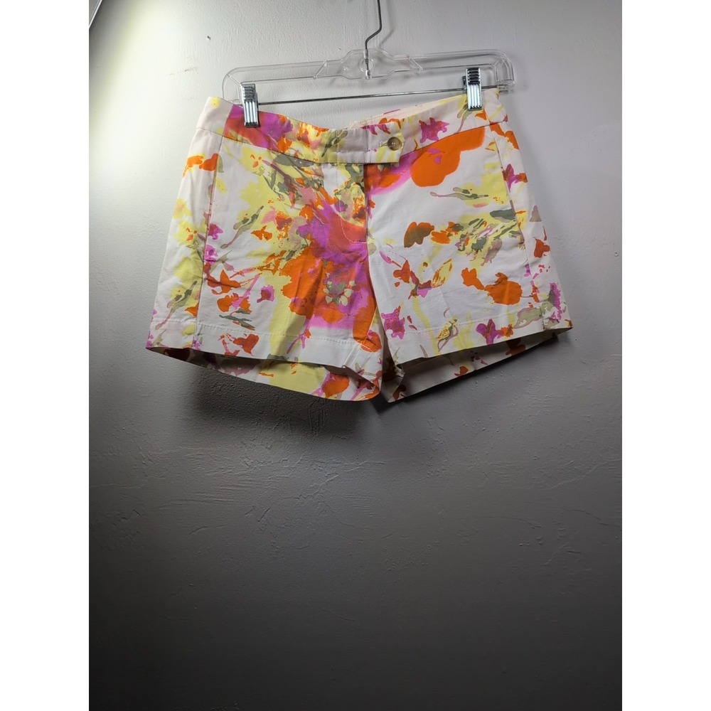 Cynthia Rowley Shorts 2 White Floral Print Chino Mid Rise 4" Inseam Womens